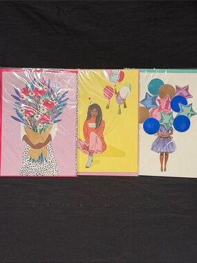 Papyrus Trio Birthday Greeting Cards in Pink, Yellow, and Teal Accents